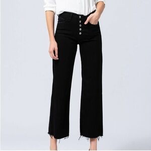 Flying Monkey Wide-Leg Cropped Raw Hem Jeans
